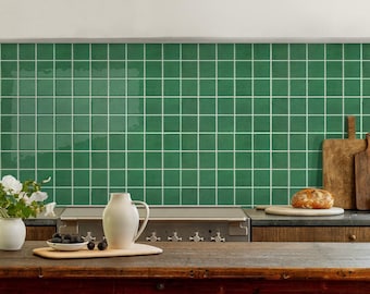 Thicker 3D Green Self Adhesive Wall Tiles: Glossy Vinyl Backsplash Waterproof (10pcs 12"x12")