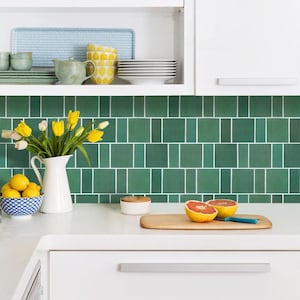 3D Green Peel and Stick Backsplash Tile: Matte PVC Wall Panels