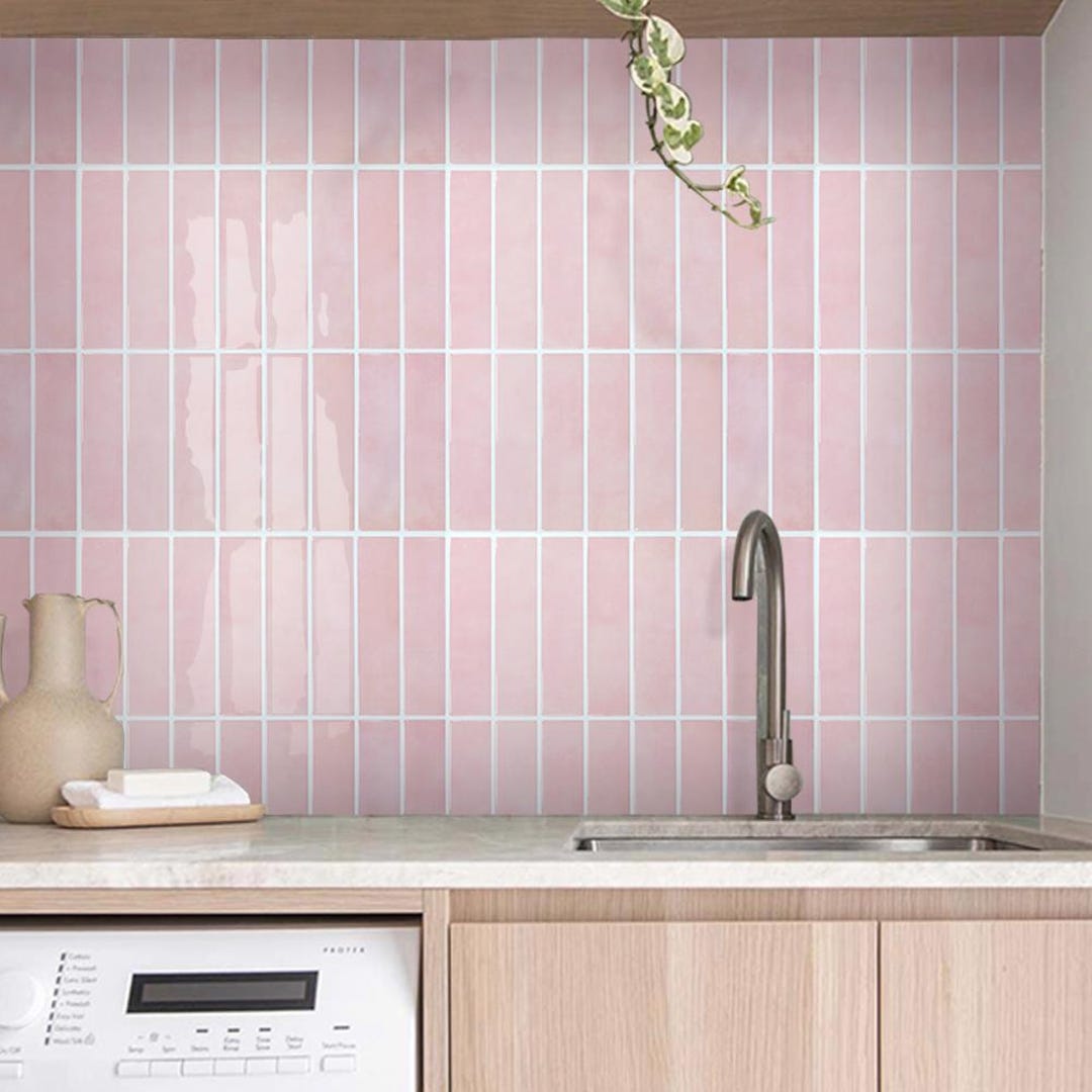 Pink Peel And Stick Backsplash, Self Adhesive Feather Wall Tiles Renter Friendly Stick On Backsplash For Kitchen Bathroom Laundry (10 Sheets - View #6