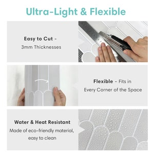 10Pcs 3D Fish Scale Peel and Stick Tile Backsplash Kitchen, Easy DIY Light Gray Peel and Stick Wall Tile, Heat Water Resistant,Ultra-Light image 7