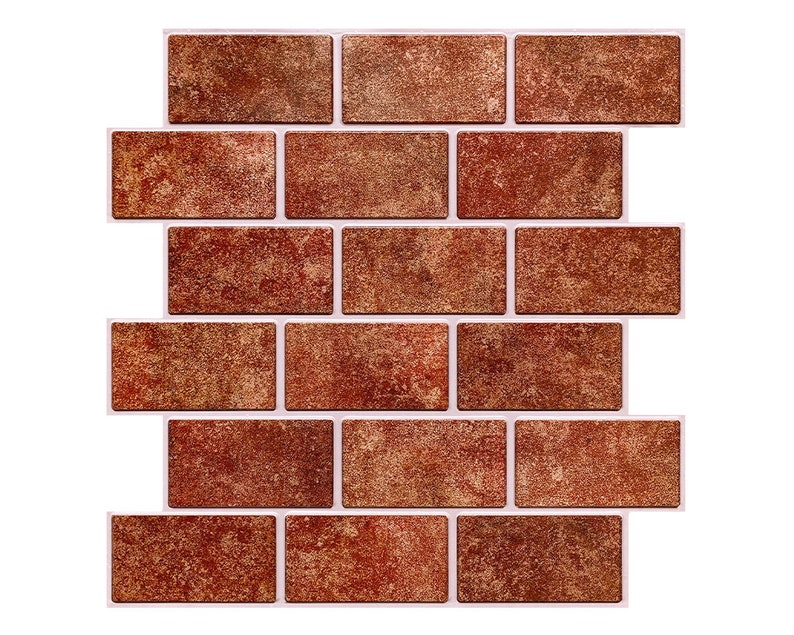 10 Pcs 3D Red Brick Peel and Stick Wall Tile, Faux Brick Backsplash for Kitchen Subway Stick On Tile, Water and Heat Resistant, Commomy zdjęcie 1