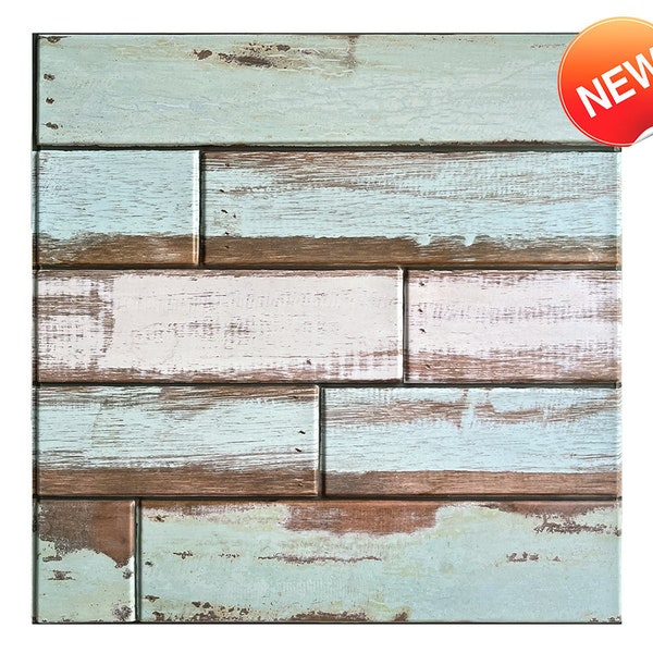 10 Pcs | 3D Shiplap Peel and Stick Wood Tile | PVC Faux Wood Wall Panels | Vintage Wood Plank | Heat and Water-Resistant | 11.8*11.8 inches