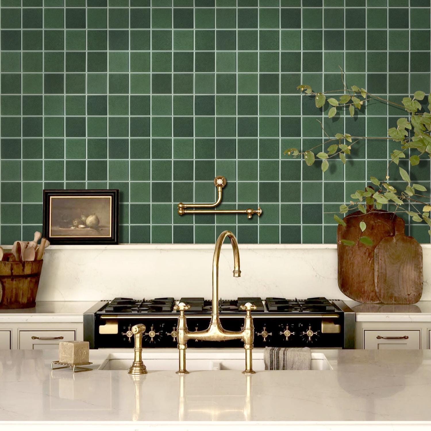 Matte Green Peel and Stick Tile Backsplash Sticker: 3D PVC Wall Panels ...