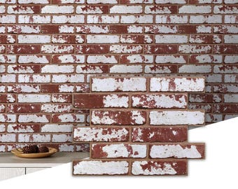 3D Whitewash Red Brick Peel and Stick Wall Panels, PVC Wall Stickers (10 Sheets)