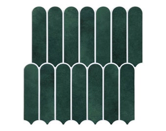 10Pcs | 3D Dark Green Peel and Stick Wall Tile, Fish Scale Peel Stick Tile Backsplash Kitchen Bathroom, Heat Water Resistant,Removable
