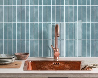 Vintage Blue Peel and Stick Backsplash Tile: 3D Vinyl Kitchen Tile (10 Pcs)