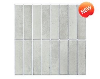 10Pcs | 3D Mosaic Self Adhesive Wall Tile, Vintage Spotted Gray Matt Linear Mosaic Peel and Stick Backsplash Tile Kitchen, Waterproof