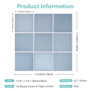 10 Pcs 3D Square Peel and Stick Backsplash Tile, DIY Blue 3D Decorative Stick on Tiles for Wall Decor, Heat Water Resistant, 11.8x11.8 zdjęcie 5