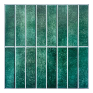 Commomy 10Pcs 3D Green Peel and Stick Tile | Linear Mosaic Backsplash Stick on Wall | DIY Wall Sticker | Water and Heat Resistant Backsplash