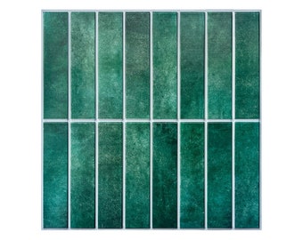 Commomy 10Pcs 3D Green Peel and Stick Tile | Linear Mosaic Backsplash Stick on Wall | DIY Wall Sticker | Water and Heat Resistant Backsplash