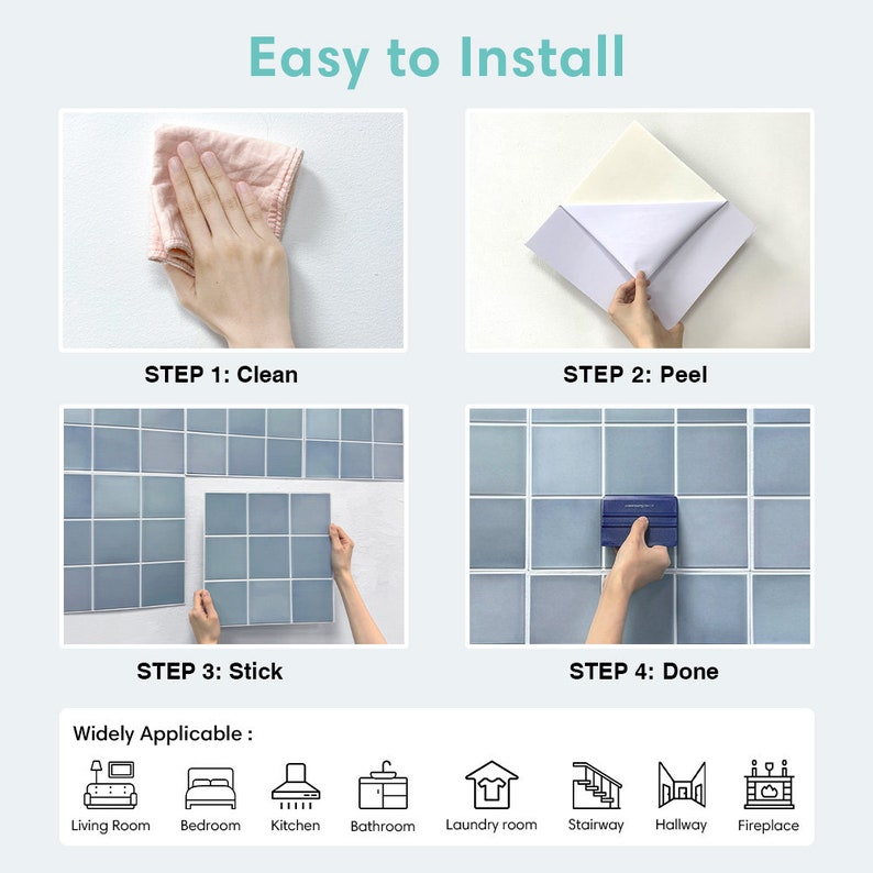 10 Pcs 3D Square Peel and Stick Backsplash Tile, DIY Blue 3D Decorative Stick on Tiles for Wall Decor, Heat Water Resistant, 11.8x11.8 zdjęcie 9