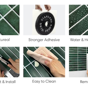 10Pcs 3D Dark Green Peel and Stick Backsplash Tile,Matt Mosaic Stick on Tiles for Interior Wall Decor,Heat & Water Resistant,11.8x11.8 image 7
