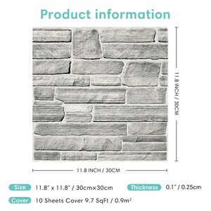 3D Grey Stone Peel and Stick Wall Tile