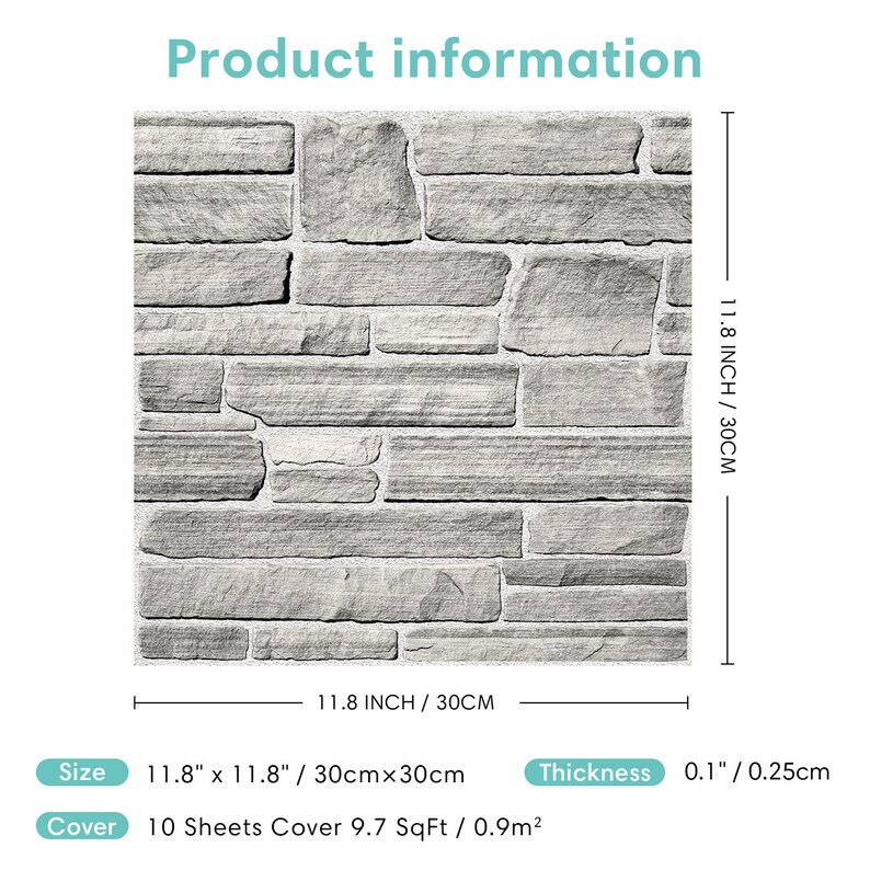 3D Grey Stone Peel and Stick Wall Tile