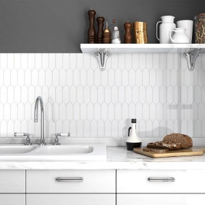 Thicker | 5 Pcs White Backsplash Peel and Stick Fish scale Tile | Fishscale Tile Sticker | Waterproof and Heat Resistant, 12*12 Inch