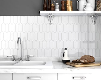 Más grueso / 5 piezas Blanco Backsplash Peel and Stick Azulejo de escamas de pescado / Adhesivo para azulejos de escamas de pescado / Impermeable y resistente al calor, 12 * 12 pulgadas