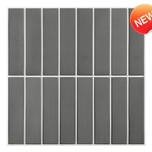 10Pcs | 3D Dark Gray Peel and Stick Backsplash Tile, Matt Linear Mosaic 3D Wall Panels Stick on Tiles for Interior Wall Decor, 11.8"x11.8"