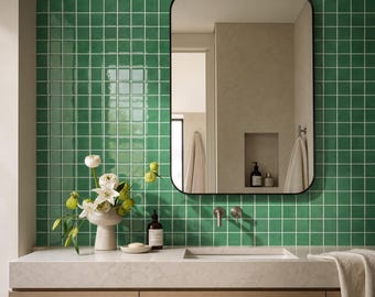 Thicker 3D Green Self Adhesive Wall Tiles: Glossy Vinyl Backsplash Waterproof (10pcs 12"x12")