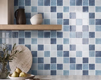 Thicker Blue Marble Self-Adhesive Tile Kitchen Backsplash: 3D Square Vinyl Sticker, 10 Sheets