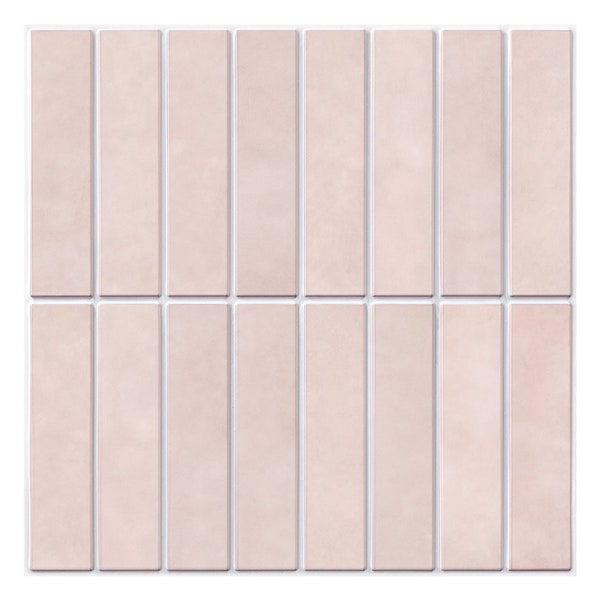 10Pcs | 3D Linear Pink Peel and Stick Tile Backsplash,Matt Mosaic Stick on Tiles Backsplash Kitchen Bathroom Interior Wall Decor,11.8"x11.8"