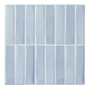 10Pcs | 3D Mosaic Peel and Stick Wall Tile | Vintage Retro Light Blue Linear Mosaic Stick on Backsplash | Water Resistant | Matt, 12*12 Inch