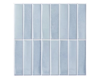 10 piezas / Mosaico 3D Peel and Stick Azulejo de pared / Vintage Retro Azul claro Mosaico lineal Stick en protector contra salpicaduras / Resistente al agua / Mate, 12 * 12 pulgadas