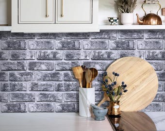 3D Gray Brick Peel and Stick Wall Panels: Faux PVC Brick Wallpaper, 10 Sheets