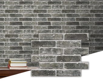 3D Gray Brick Peel and Stick Wall Panels, PVC Wall Sticker Wallpaper, 10 Sheets