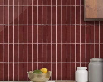 Azulejos adhesivos rojos para salpicadero de cocina: vinilo 3D, impermeable, extraíble (10 unidades)