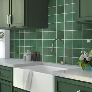 3D Dark Green Self-Adhesive Square Tile:  PVC Peel and Stick Backsplash (10 Pcs)
