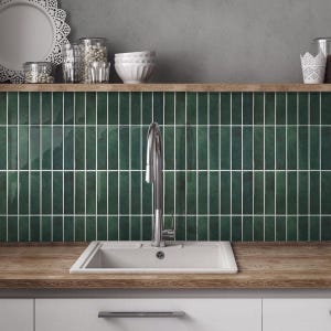 3D Dark Green Peel and Stick Backsplash Tile, Glossy Self Adhesive Tile Vinyl Backsplash Kitchen Bathroom RV Wall Decor,10pcs 12&quot;x12&quot;