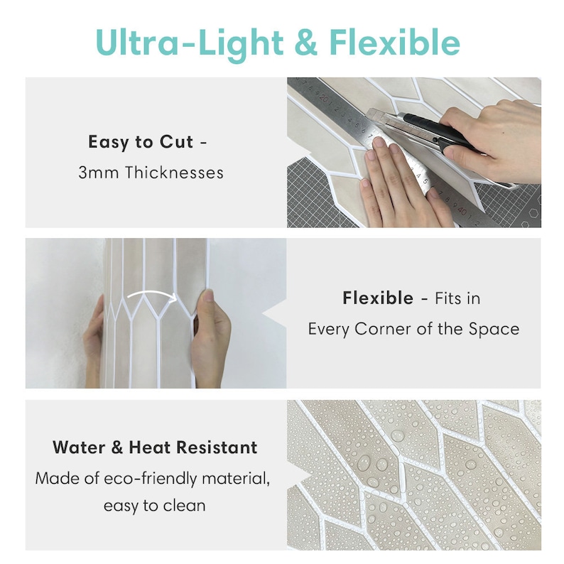 10 Pcs 3D Hexagon Peel and Stick Backsplash Tile, Easy DIY 3D Self Adhesive Wall Tiles, Heat and Water Resistant 11.8x11.8 Commomy image 4