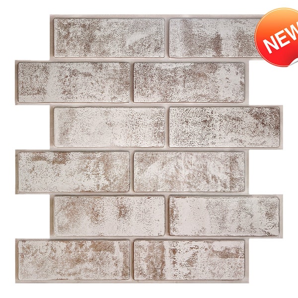 10pcs | 3D Whitewash Brown Brick Peel and Stick Wall Tile | Faux Brick Wall Panels Peel and Stick| Heat & Water-Resistant | 11.8*11.8 Inches