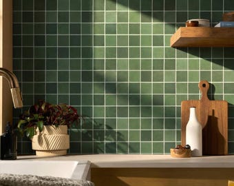 Matte Green Peel and Stick Tile Backsplash Sticker:  3D PVC Wall Panels (10 Pcs)
