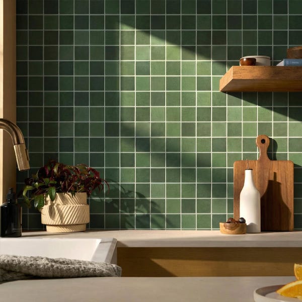 Adesivo de parede para backsplash em PVC 3D verde fosco, fácil de aplicar e remover: 10 peças