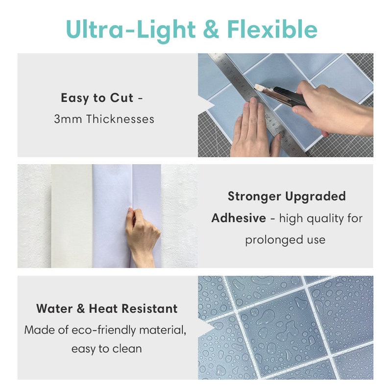 10 Pcs 3D Square Peel and Stick Backsplash Tile, DIY Blue 3D Decorative Stick on Tiles for Wall Decor, Heat Water Resistant, 11.8x11.8 zdjęcie 8