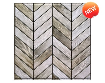 10 Pcs | 3D Wood Herringbone Peel and Stick Tile | Faux Wood Wall Panels | Vintage Wood Plank | Heat and Water-Resistant | 11.8*11.8 inches