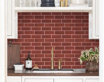 3D Subway Wall Tile Sticker: Matte Red Peel and Stick Backsplash Kitchen Bathroom
