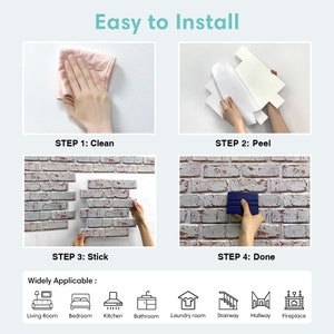 10pcs 3D Brick Peel and Stick Wall Tile, Easy DIY Whitewash Faux Brick Panels Backsplash, Heat & Water Resistant, Lightweight,11.811.8 zdjęcie 9