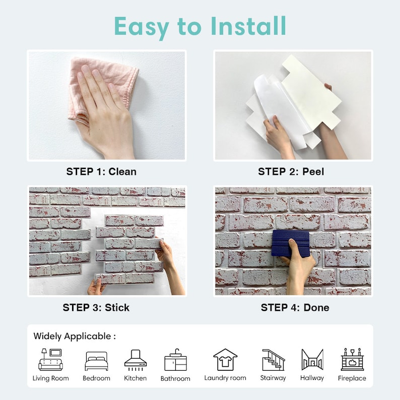10pcs 3D Brick Peel and Stick Wall Tile, Easy DIY Whitewash Faux Brick Panels Backsplash, Heat & Water Resistant, Lightweight,11.811.8 zdjęcie 9