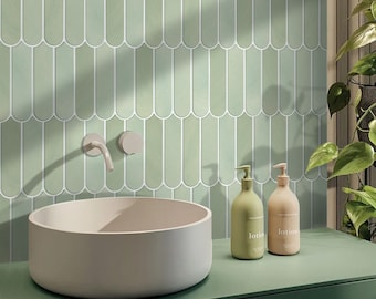3D Fish Scale Peel and Stick Tile for Wall, Matte Light Green Stick on Tile Backsplash Kitchen, Heat Water Resistant, 10Pcs 12*12 Inch