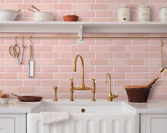 3D Subway Wall Tile Sticker: Matte Pink Peel and Stick Backsplash Kitchen Bathroom