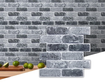 3D Faux Brick Wall Panels, Gray PVC Peel and Stick Brick Wallpaper (10pcs 12"x12")