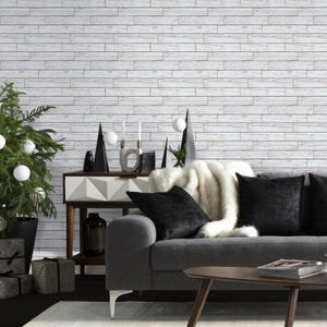 White Wood Texture Wall Panels Self-Adhesive: 3D PVC Peel and Stick Shiplap Wall Covering