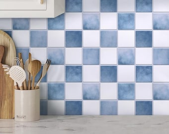 3D Blue White Peel and Stick Tile Backsplash: Matte PVC Wall Panels