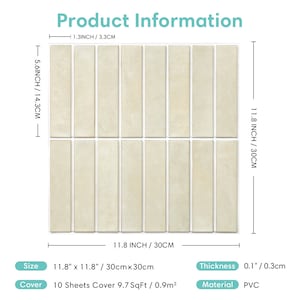 10 stuks 3D Peel and Stick Backsplash-tegel, gele crème matte mozaïekstok op tegels voor binnenmuurdecoratie, hitte en waterbestendig, 11,8 x 11,8 afbeelding 5