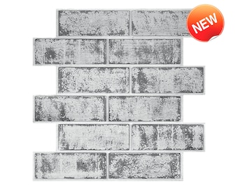 10pcs | 3D Gray Whitewash Brick Peel and Stick Wall Tile | Faux Brick Wall Panels | Heat & Water-Resistant, Removable | 11.8*11.8 Inches