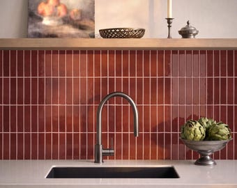 Carrelage rouge pour crédence : crédence de cuisine en vinyle 3D, imperméable, amovible (10 pièces)
