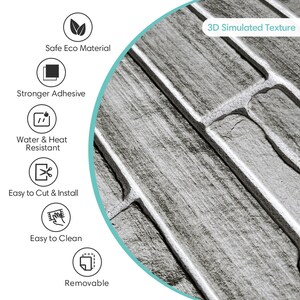 3D Grey Stone Peel and Stick Wall Tile