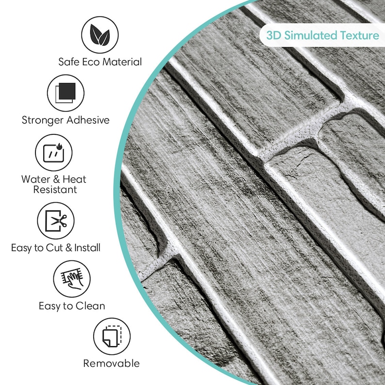 3D Grey Stone Peel and Stick Wall Tile